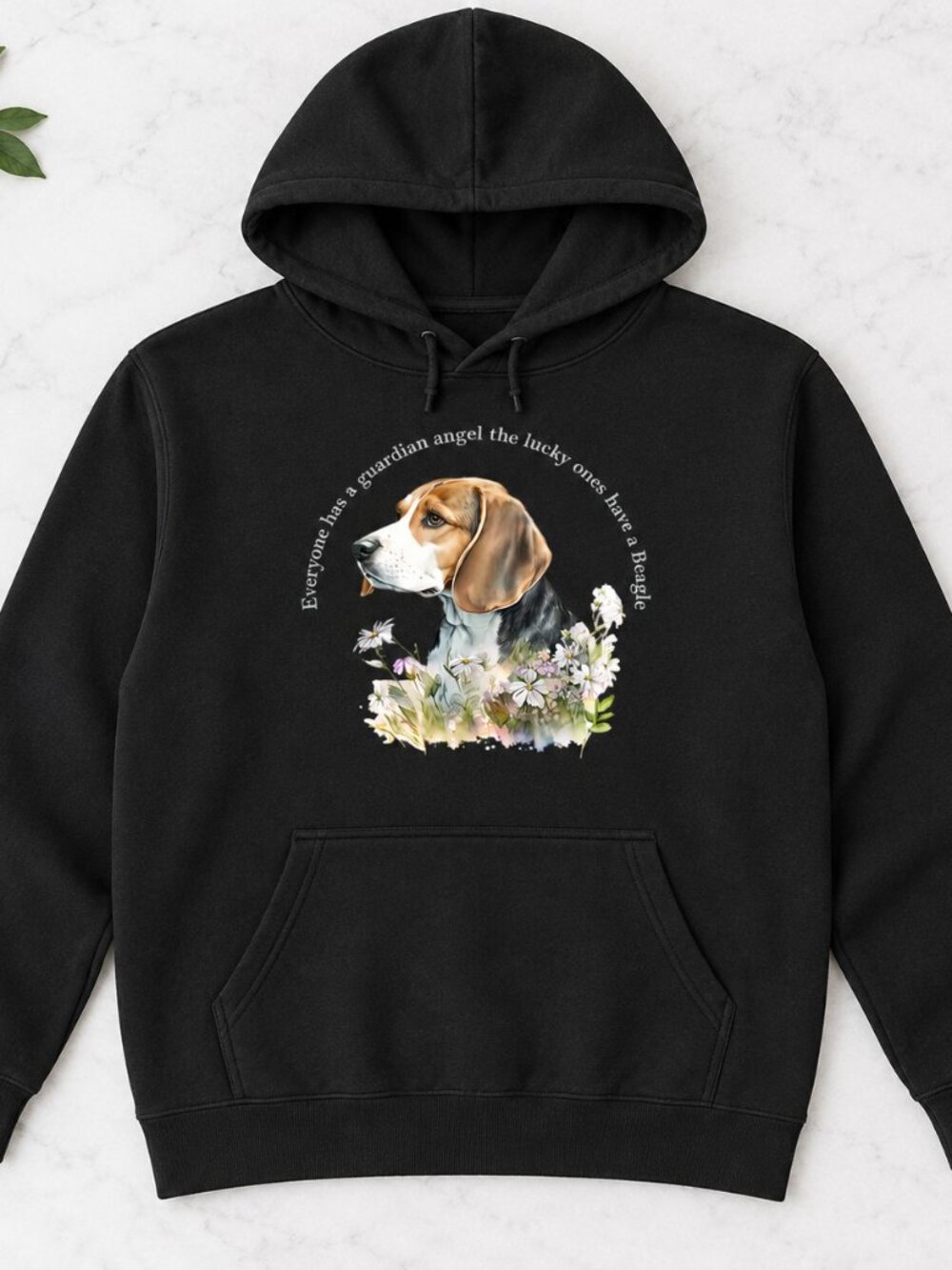Beagle Hoodie Unisex Watercolor Floral Dog Lover Guardian Angel Pullover Gift